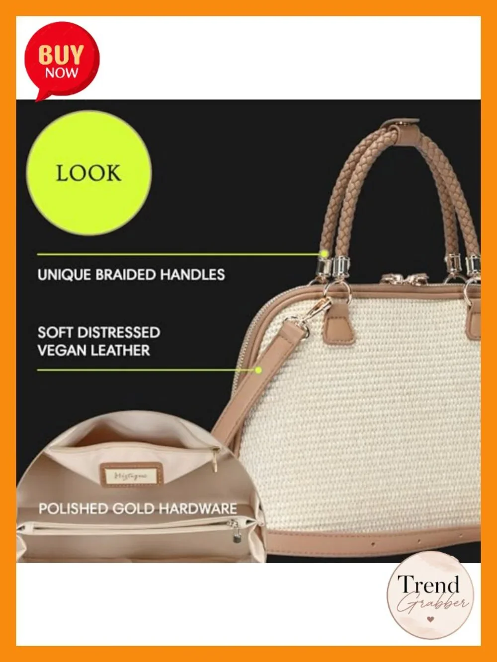 Vegan Leather, Canvas or Straw Satchel Handbag with Crossbody Strap